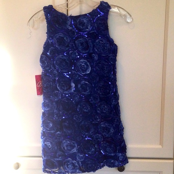 NWT Formal Dress Royal Blue with Ribboned 3 D flowers and purple sequins - Picture 5 of 8
